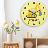 Cute Bouw Klauw Graver Jongens Slaapkamer Muur Grote Klok