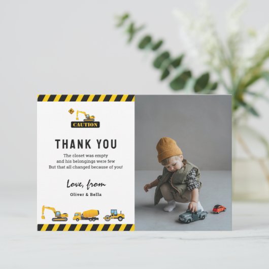 Cute Bouw Truck Foto Verjaardag Bedankkaart (Staand voorkant)