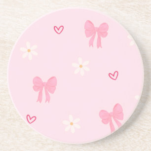 “Cute Bow Bloemen Hart coaster 🎀🌸 Zandsteen Onderzetter
