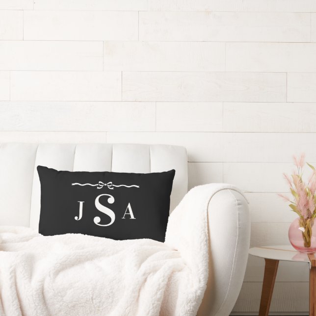 Cute Bow Border Custom Monogram Throw Pillow Kussen (Bank)