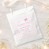 Cute Bow Pastel Roze Geruite Baby Shower Bedankzakje (Geknipt)