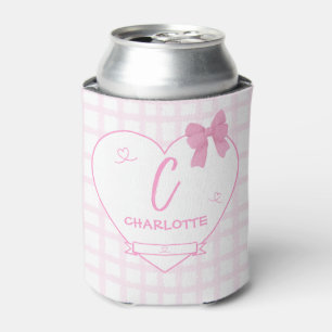 Cute Bow Pastel Roze Gingham Personaliseer Blikjeskoeler
