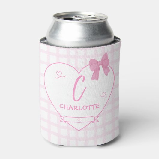 Cute Bow Pastel Roze Gingham Personaliseer Blikjeskoeler (Blikje Voorkant)