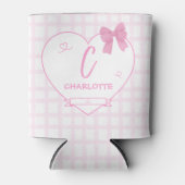 Cute Bow Pastel Roze Gingham Personaliseer Blikjeskoeler (Voorkant)