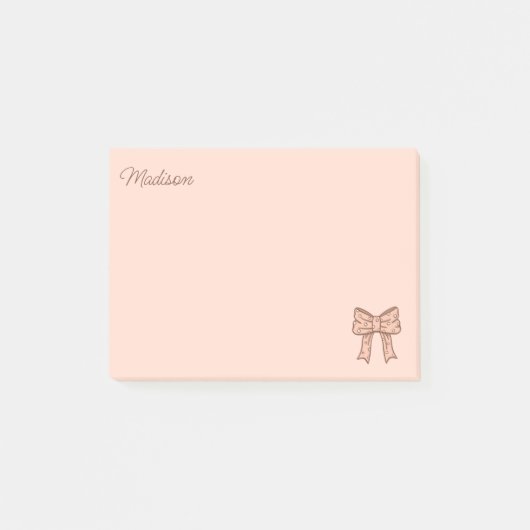 Cute Bow Preppy Coquette Girly Pink With Name  Post-it® Notes (Voorkant)
