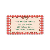 Cute Bow Rode Gingham Kerst Retouradres Etiket (Voorkant)