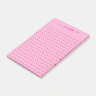 Cute Bow Signature Name Hot Pink Lined Post-it® Notes