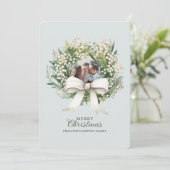Cute Bow Wreath Photo Christmas Feestdagenkaart (Staand voorkant)