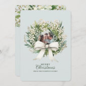 Cute Bow Wreath Photo Christmas Feestdagenkaart (Voorkant / Achterkant)