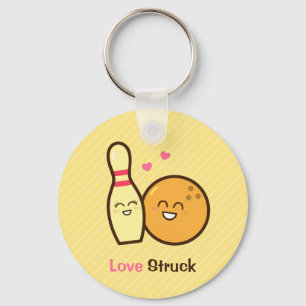 Cute Bowling Ball en Pin Love Struck Pun Sleutelha Sleutelhanger