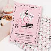 Cute BOWling Girly Pink Bows Girl Birthday Party Kaart