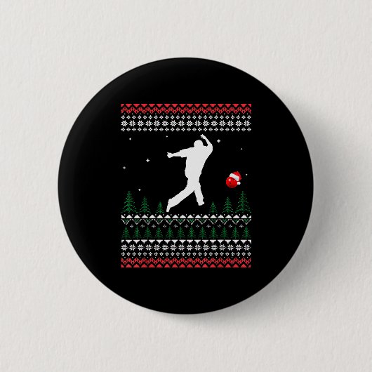 Cute Bowling Player Santa Claus Hat Ugly Christmas Ronde Button 5,7 Cm (Voorkant)