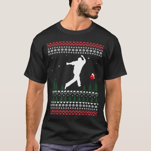 Cute Bowling Player Santa Claus Hat Ugly Christmas T-shirt (Voorkant)