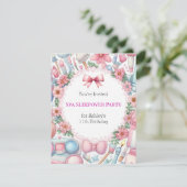 Cute Bows Spa Sleepover Birthday Party Invitation Kaart (Staand voorkant)