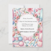Cute Bows Spa Sleepover Birthday Party Invitation Kaart (Achterkant)