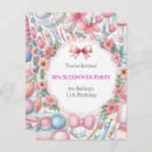 Cute Bows Spa Sleepover Birthday Party Invitation Kaart (Voorkant / Achterkant)