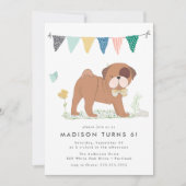 Cute Bowtie Pug Birthday Party Kaart (Voorkant)