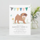 Cute Bowtie Pug Birthday Party Kaart (Staand voorkant)