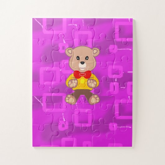 Cute Bowtie Teddy Bear Pink Geometric  Legpuzzel (Verticaal)