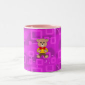Cute Bowtie Teddy Bear Pink Geometric  Tweekleurige Koffiemok (Center)