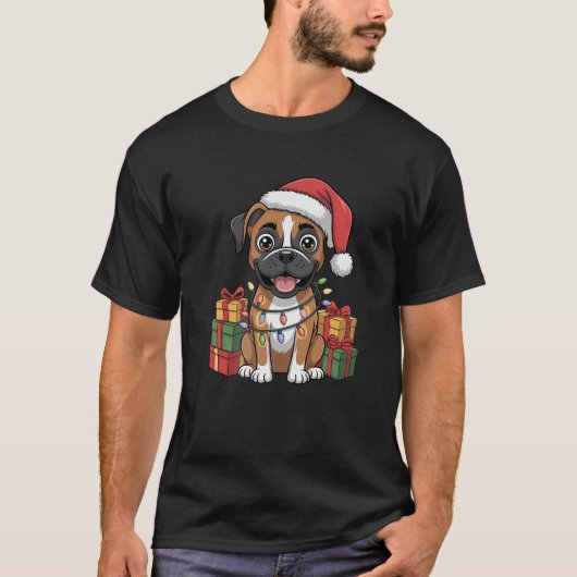 Cute Boxer Christmas Xmas Design Funny Dog Lover H T-shirt (Voorkant)