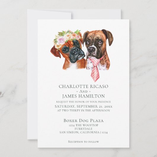 Cute Boxer Dog Bride and Groom Wedding Kaart (Voorkant)