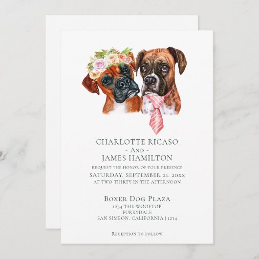Cute Boxer Dog Bride and Groom Wedding Kaart (Voorkant / Achterkant)