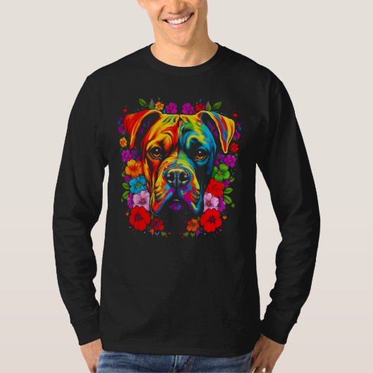 Cute Boxer Dog Flowers T-shirt (Voorkant)