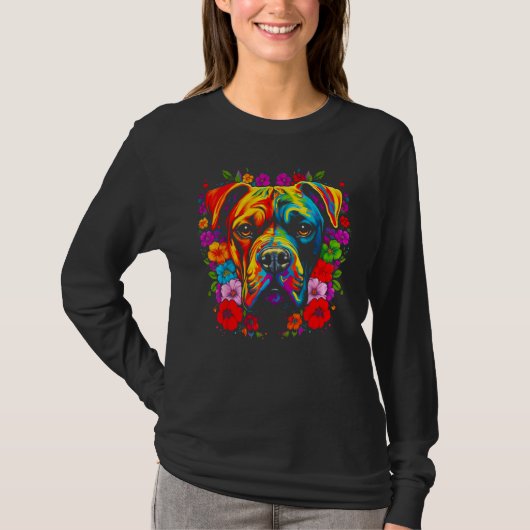Cute Boxer Dog Flowers T-shirt (Voorkant)