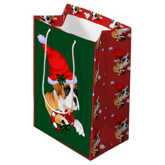 Cute Boxer Dog kerstary Medium Cadeauzakje (Voorkant Gekanteld)