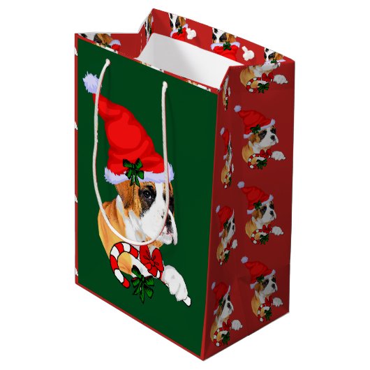 Cute Boxer Dog kerstary Medium Cadeauzakje (Achterkant Gekanteld)