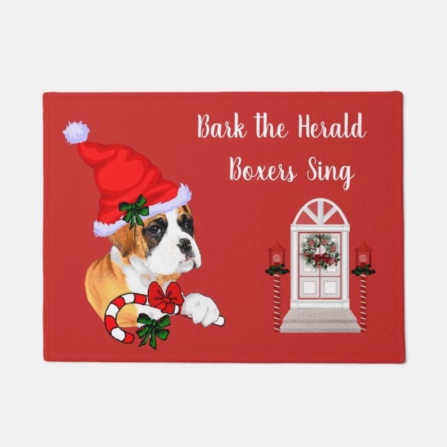 Cute Boxer Dog Kerstmis Deurmat (Voorkant)