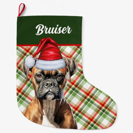Cute Boxer Dog met Holiday Pset Persoonlijk Grote Kerstsok (Voorkant)