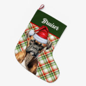 Cute Boxer Dog met Holiday Pset Persoonlijk Grote Kerstsok (Voorkant (Hangend))