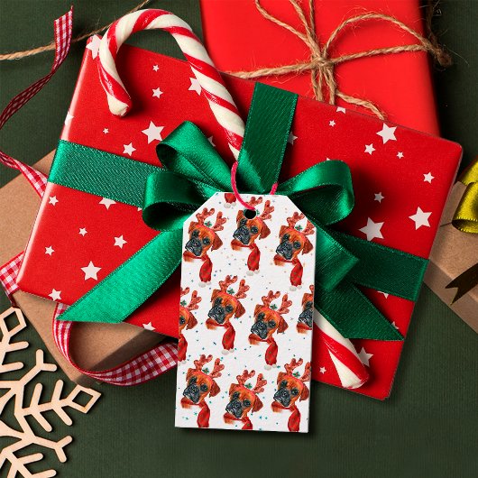 Cute Boxer Dog met Reindeer Antlers Kerstmis Cadeaulabel