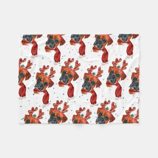 Cute Boxer Dog met Reindeer Antlers Kerstmis Fleece Deken (Voorkant (Horizontaal))