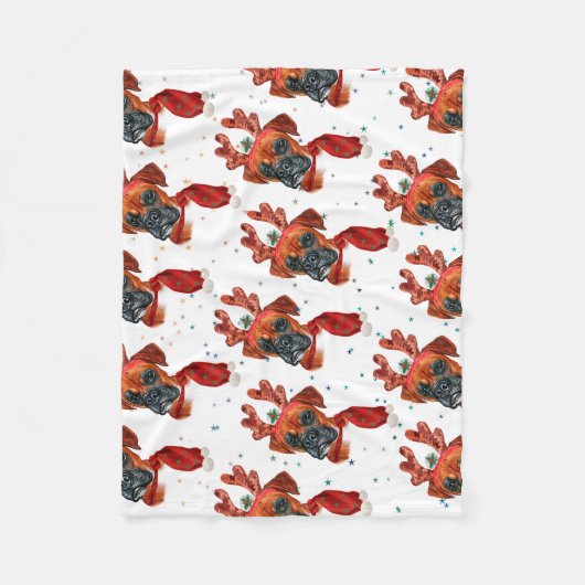 Cute Boxer Dog met Reindeer Antlers Kerstmis Fleece Deken (Voorkant)