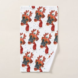 Cute Boxer Dog met Reindeer Antlers Kerstmis Handdoek