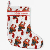 Cute Boxer Dog met Reindeer Antlers Kerstmis Kleine Kerstsok (Voorkant)
