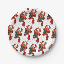 Cute Boxer Dog met Reindeer Antlers Kerstmis Papieren Bordje