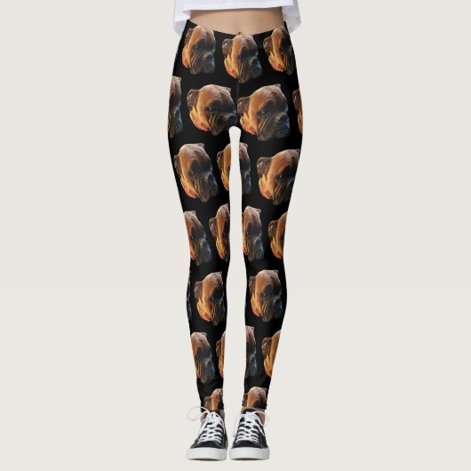 Cute Boxer Dog Photo Black Mode Womens Leggings (Voorkant)