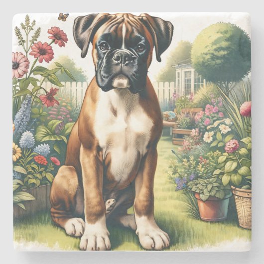 Cute Boxer Dog Stenen Onderzetter (Voorkant)