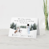 Cute boxer dogs spelen met sneeuwman tijdens kerst kaart (Voorkant)