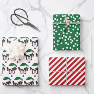 Cute Boxer en Red Striped Kerstmis Inpakpapier Vel