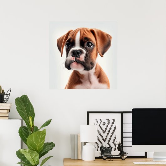 Cute Boxer Puppy Dog Portret Poster (Thuiskantoor)