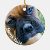 Cute Boxer Puppy Kerstversier Keramisch Ornament (Voorkant)