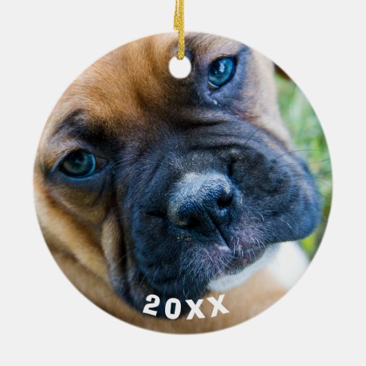 Cute Boxer Puppy Kerstversier Keramisch Ornament (Achterkant)