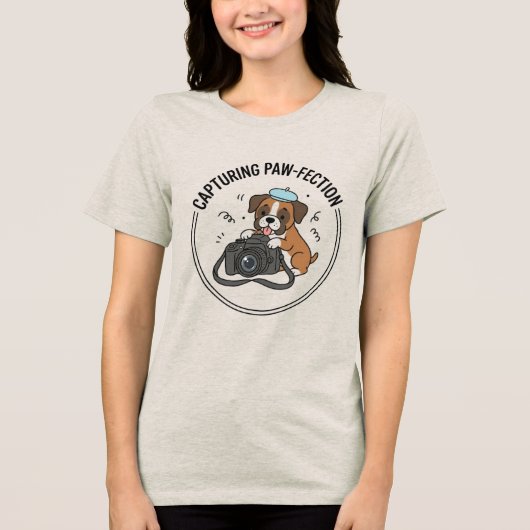 Cute Boxer Puppy Photographer Capturing Pawfection Tri-Blend Shirt (Voorkant)