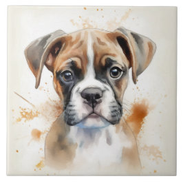 Cute Boxer Puppy Waterverf Tegeltje