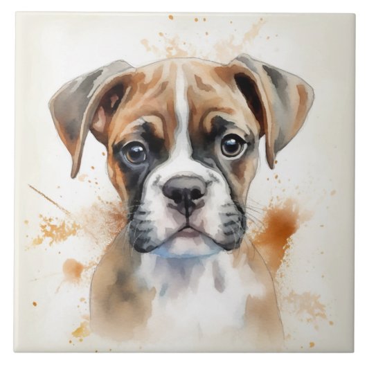 Cute Boxer Puppy Waterverf Tegeltje (Voorkant)